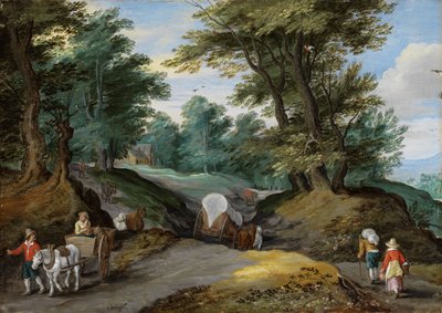 Waldlandschaft mit Pferdekarren und Bauern auf dem Markt von Jan Brueghel the Younger
